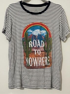 Life Clothing Co. Striped Tee in White and Black Road to Nowhere Graphic Size M